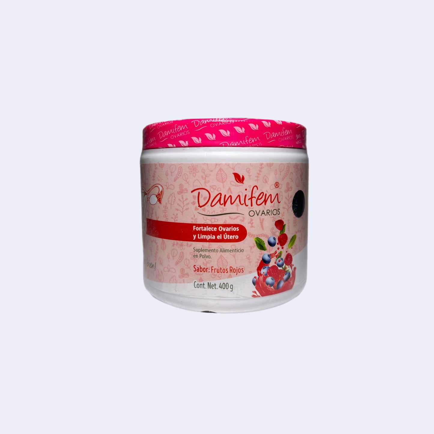 Damifem Ovarios polvo en tarro de 400 gr sabor frutos rojos marca Fitplus