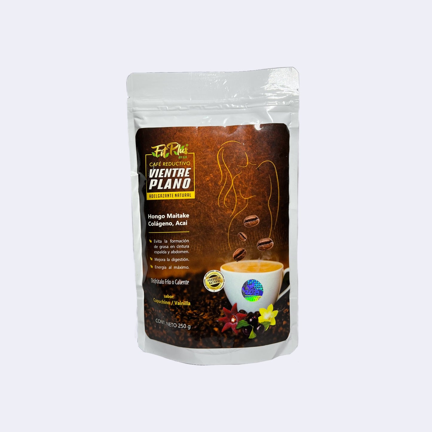 Café reductivo Vientre Plano FitPlus, sabor capuchino en sobre de 250 grs