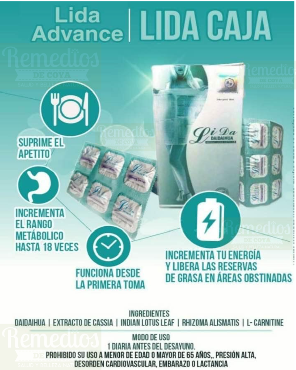 Lida DAIDAIHUA Advance, caja con 30 cápsulas.